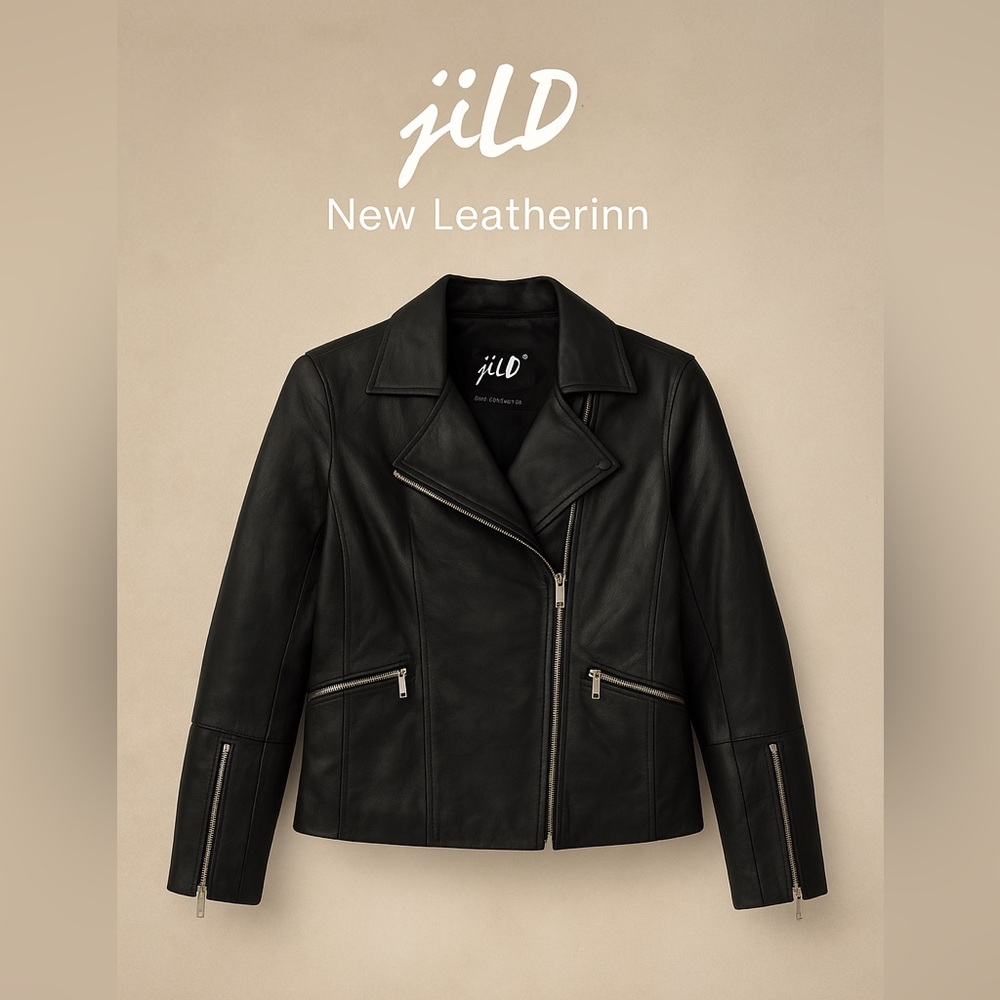 Jild New Leatherinn Black Leather Moto Jacket | Size S | Genuine Leather Biker